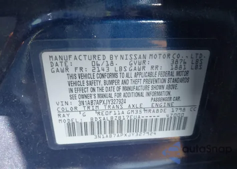 2018 Nissan Sentra S из США, поврежденный, VIN 3N1AB7APXJY327924